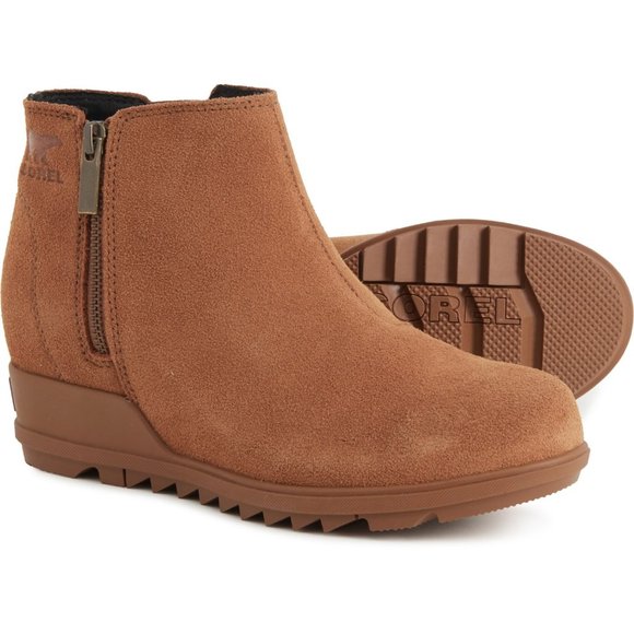 Sorel Shoes - New Sorel Evie Side Zipper Wedge Heel Suede Ankle Boots in Velvet Tan Size 7